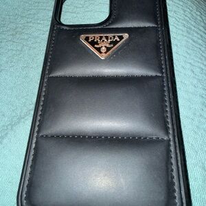 Prada Black Quilted Leather Logo Phone Case